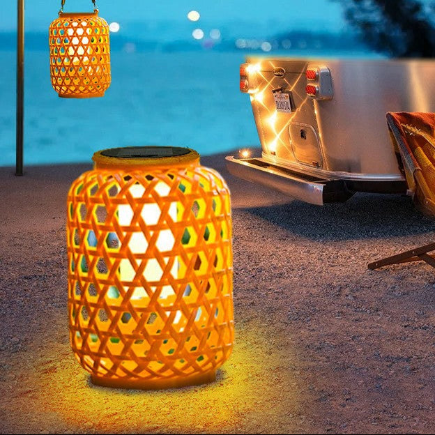 Solar Rattan-Style Chinese Hanging Lanterns