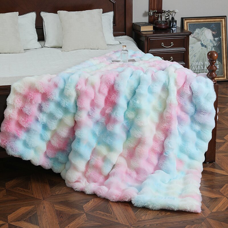 Double-Sided Rabbit Fur Shawl Blanket for All Ages