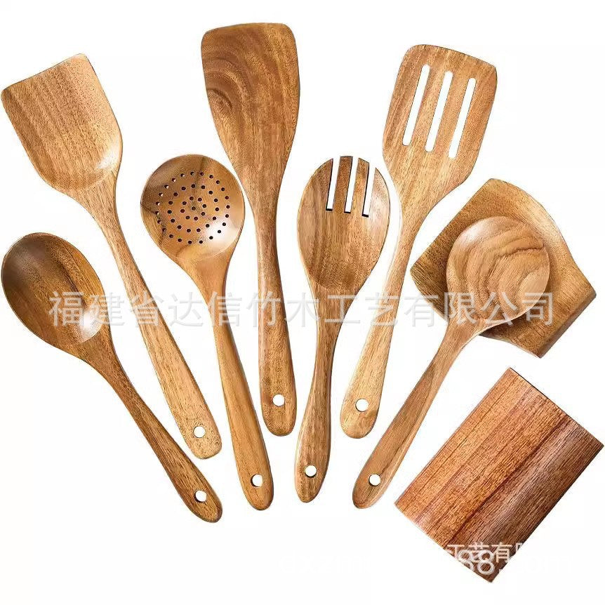 Wooden Kitchen Utensil Set with Spoon Holder
