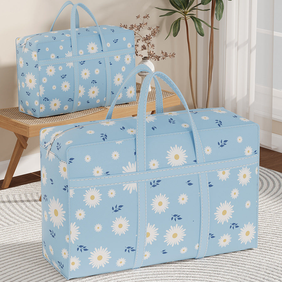 Daisy Print Quilt Storage Bag – Foldable Wardrobe Organizer & Moving Luggage Packing Bag for Clothes and Quilts