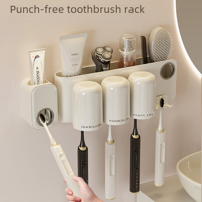Punch-Free Wall Toothbrush Rack with Cup