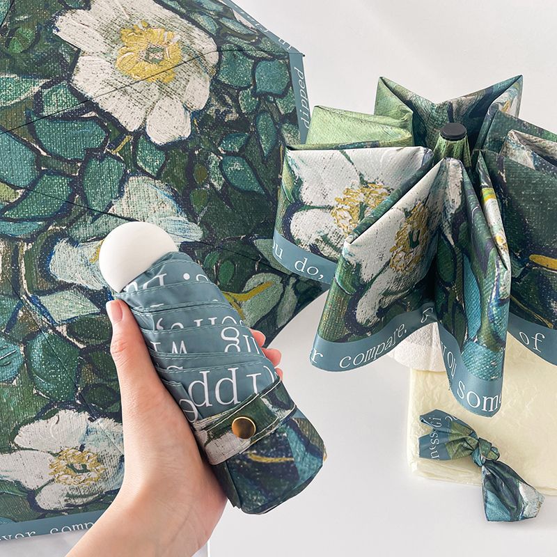 Retro Double Umbrella – Oil Painting Rose Design & Sunscreen