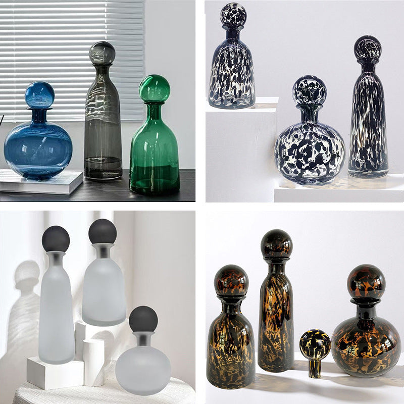 Creative Handmade Glass Vase with Colorful Ball Lid – Decorative Vase & Storage Jar for Home Ornaments and Displays