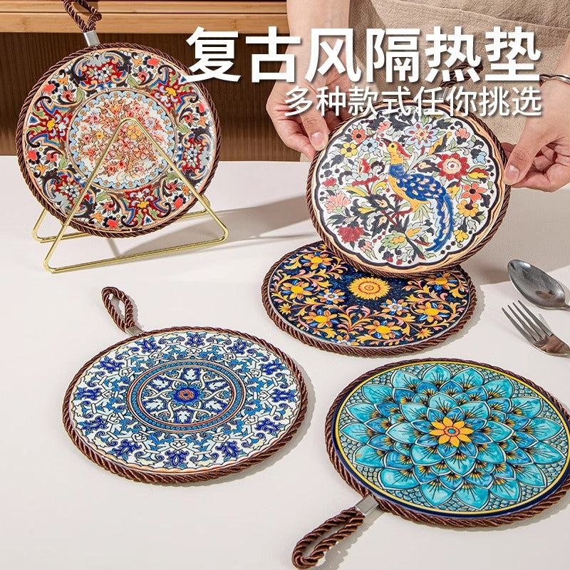 Retro Chinese-Style Ceramic Pot Mat | Anti-Scald Dining Table Placemat