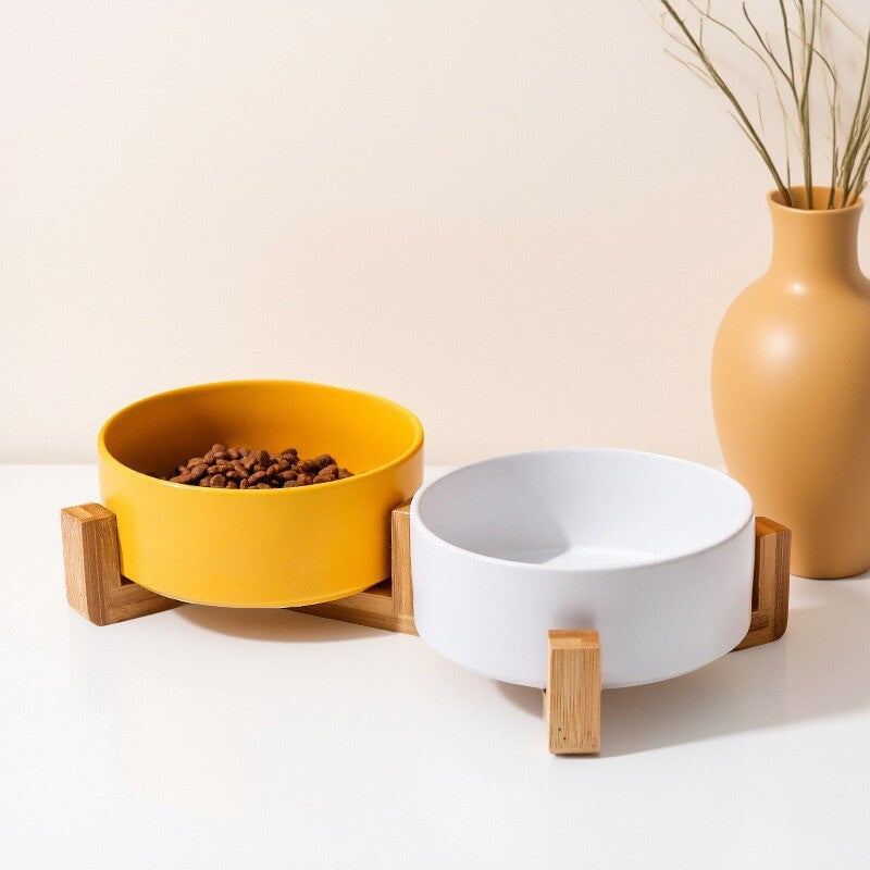 Straight-Mouth Ceramic Double Pet Bowl with Rack – Anti-Overturn Dog & Cat Bowl Nepal