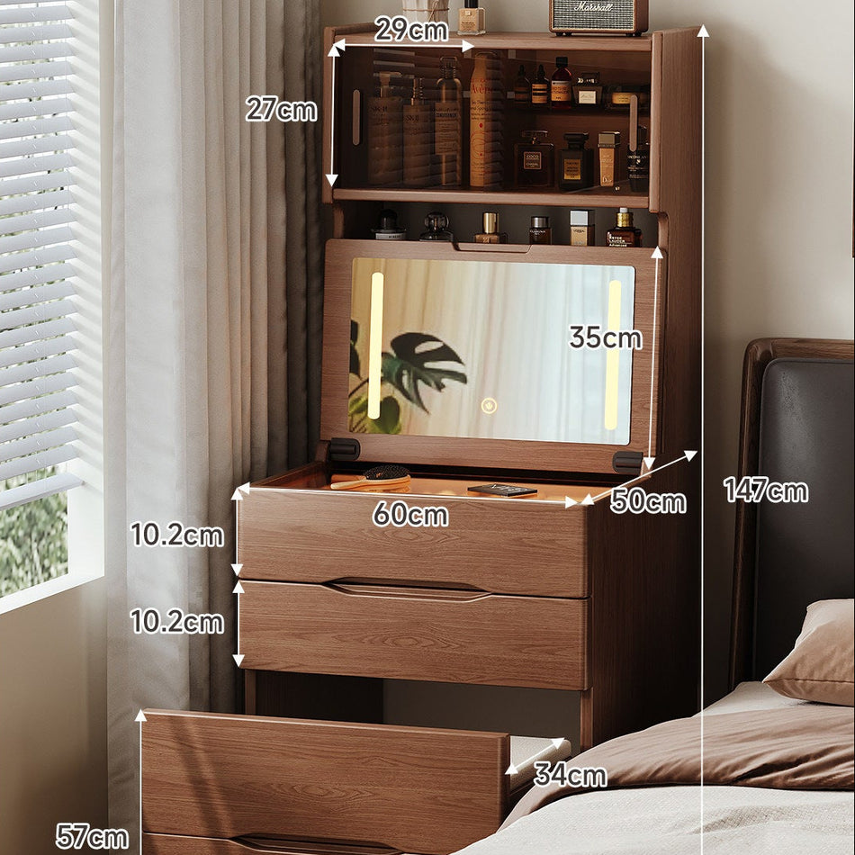Solid Wood Minimalist Dressing Table with Flip-Top Storage
