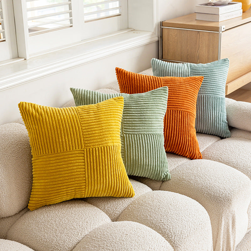 Corduroy Cross-Stitch Pillow Case – Solid Color Cushion Cover