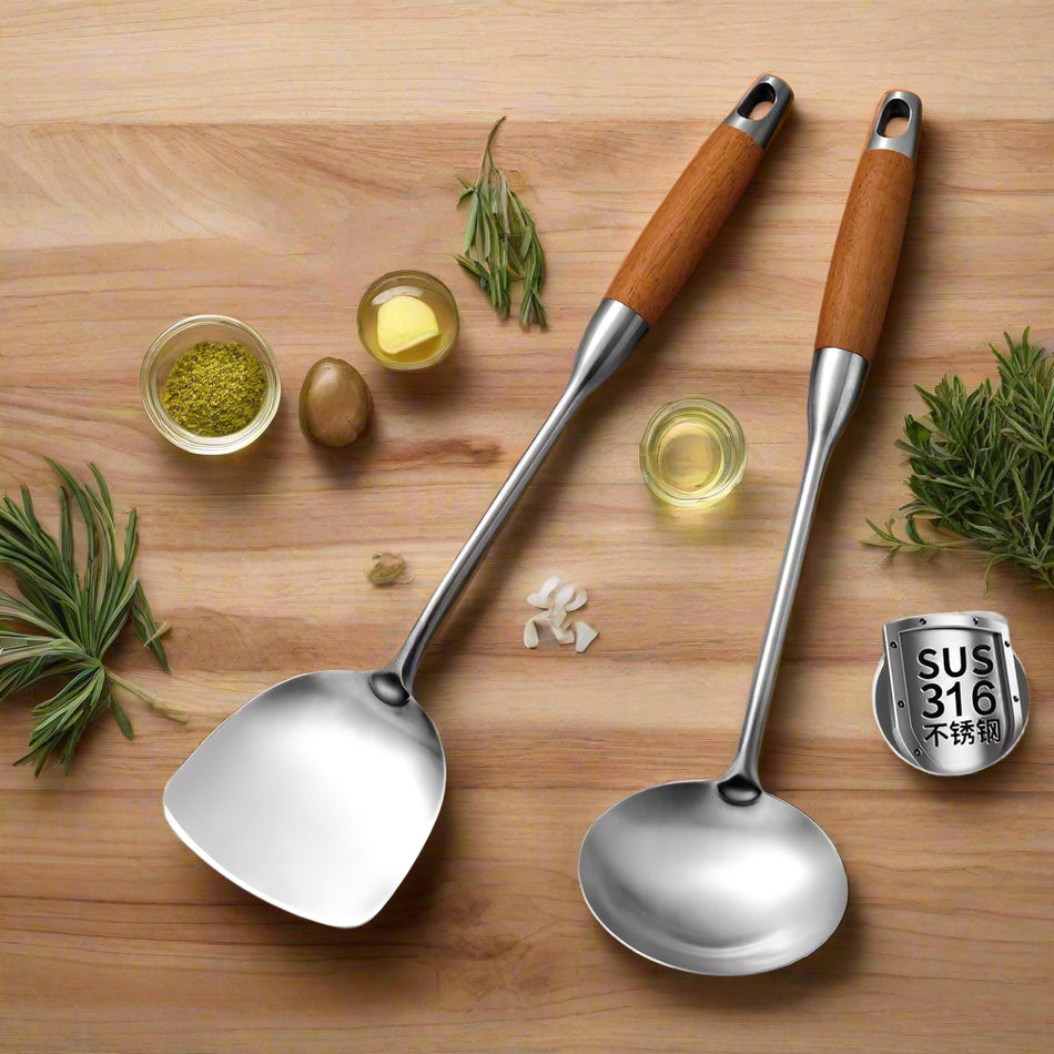 Stainless Steel Wok Spatula with Wooden Handle