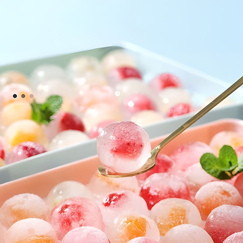Silicone Ice Tray with Lid and Round Ice Cubes