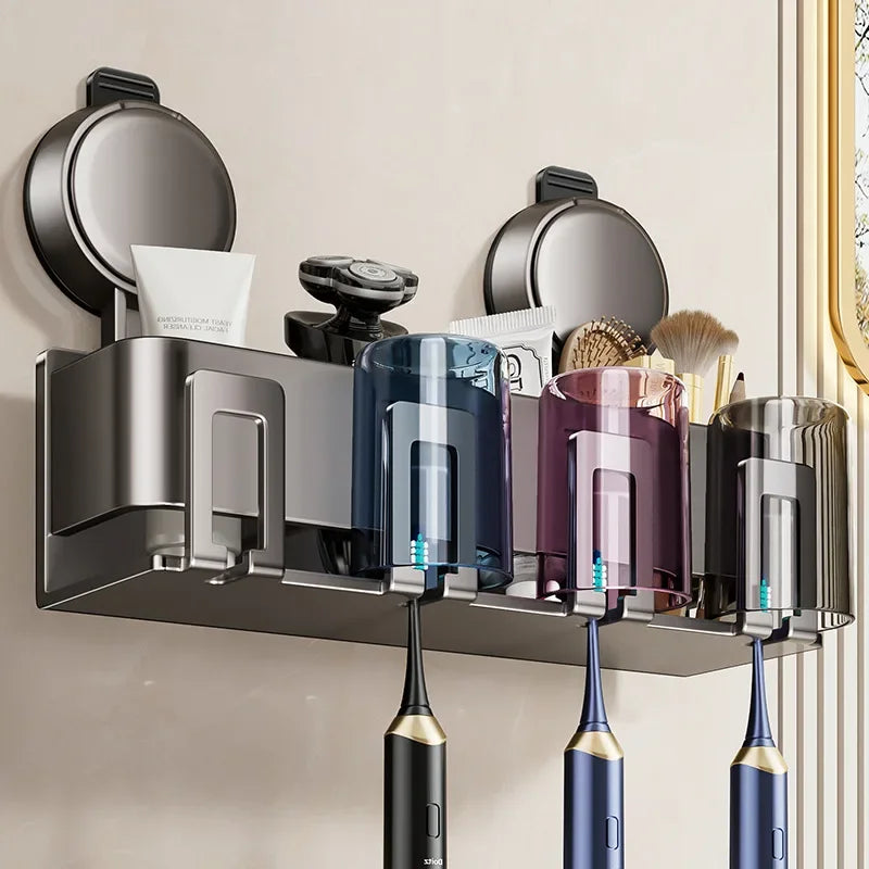 Toilet Suction Cup Toothbrush & Cup Rack