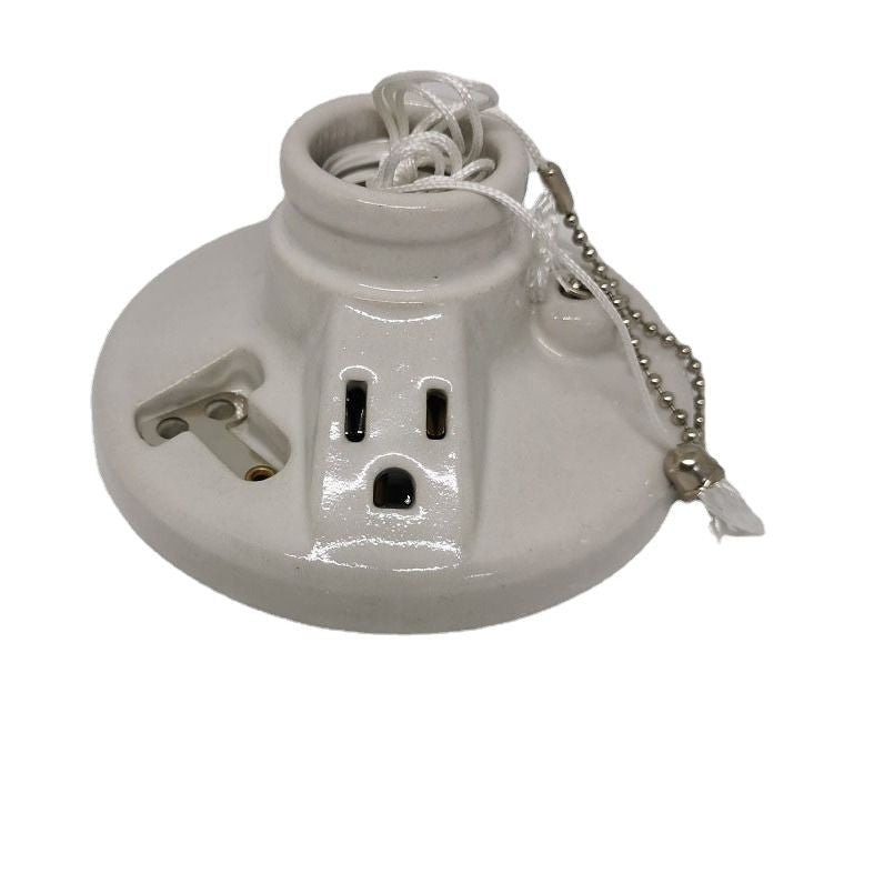 Ceramic Lamp Holder with Pull Switch 4.5 Inch Flat Base