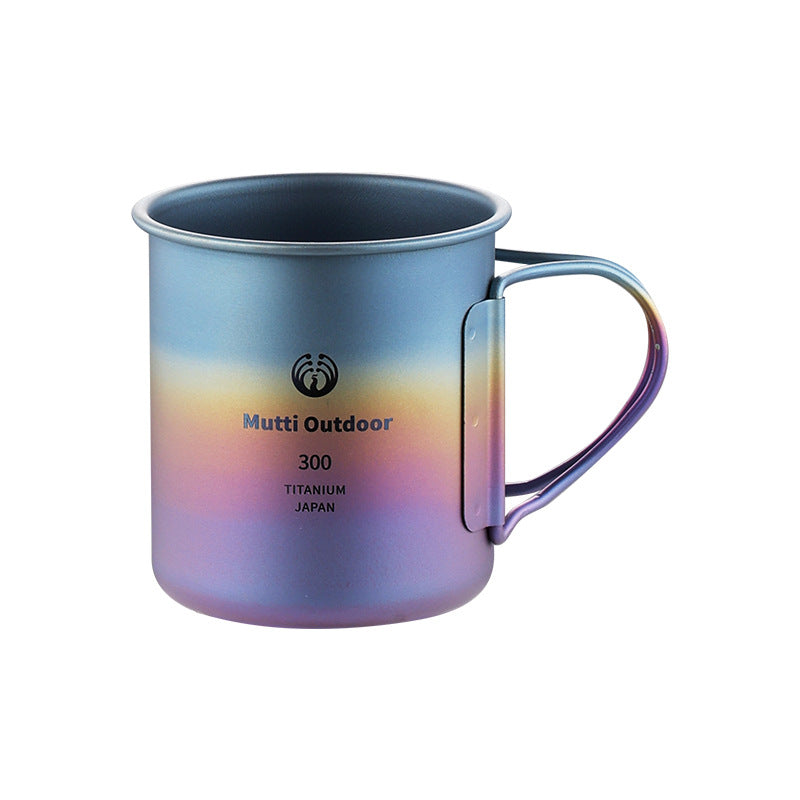 Pure Titanium Camping Mug with Lid & Folding Handle Cup