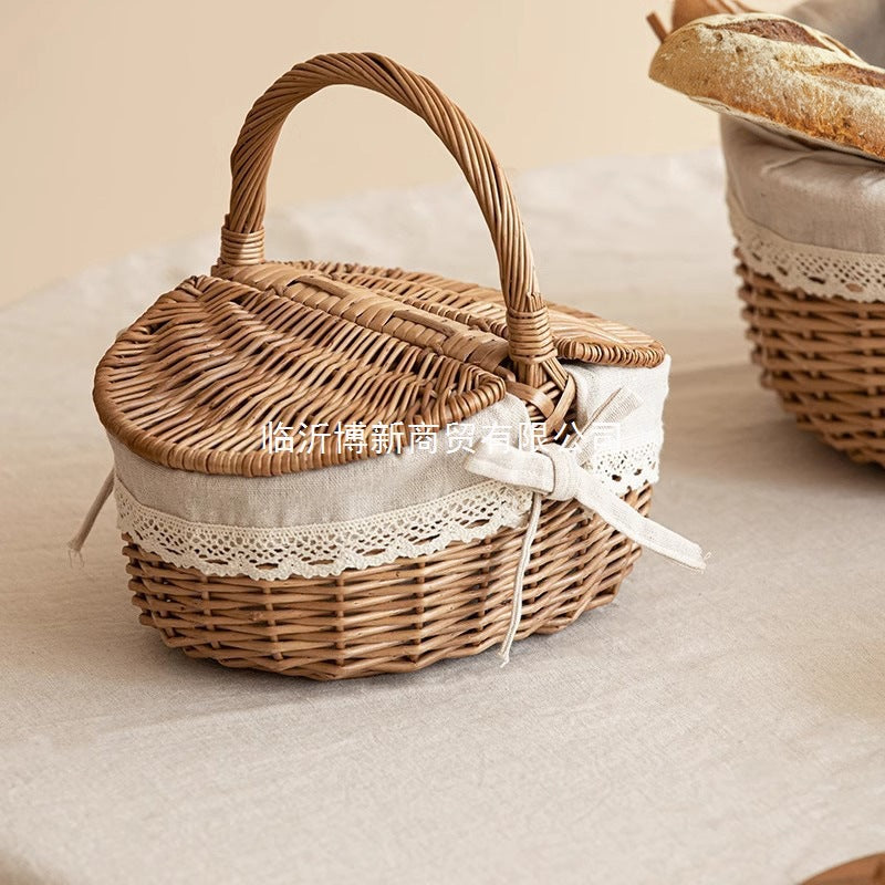 Willow Rattan Picnic Basket for Fruits, Gifts, and Storage