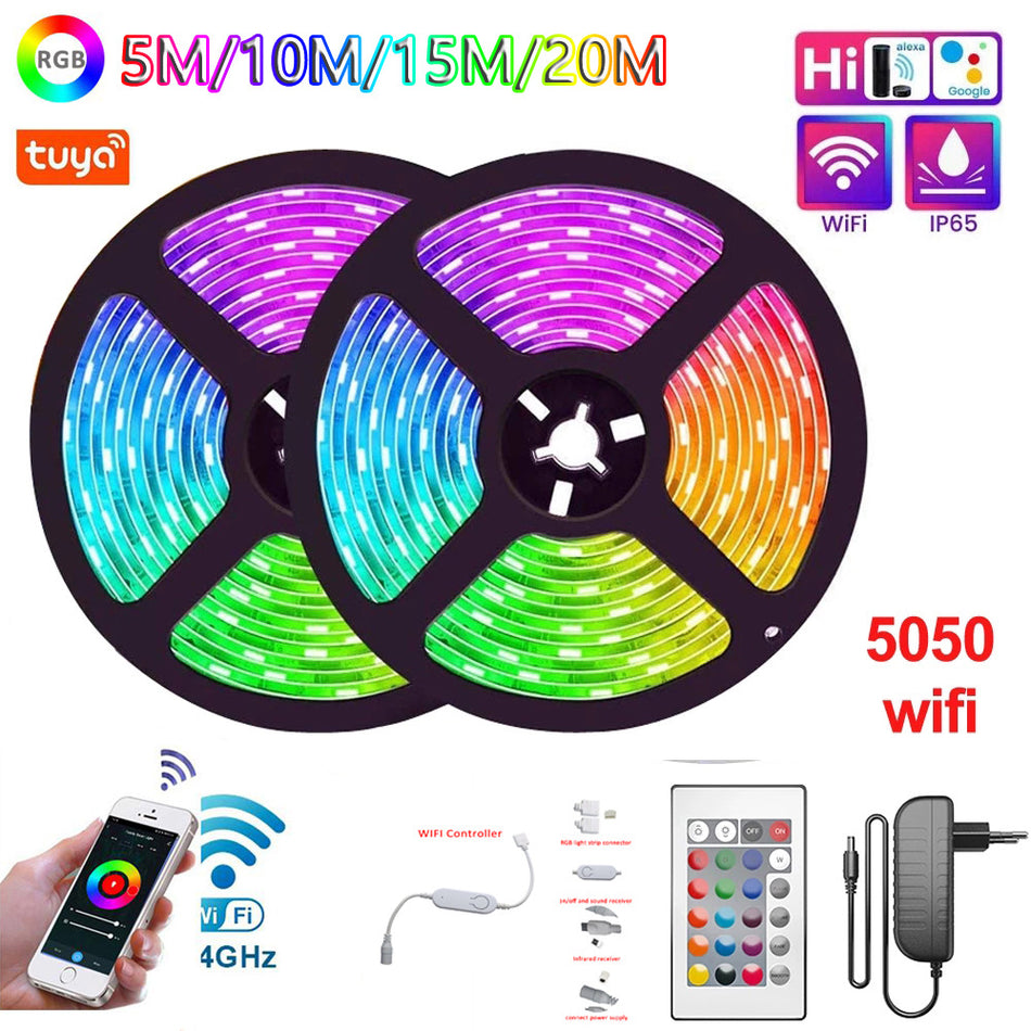 RGB LED Strip Light – WiFi, Bluetooth & IR Controlled 5050/2835 Waterproof Lights for Indoor Outdoor Decoration & Ambience