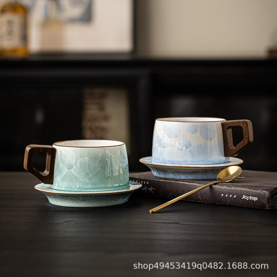 Crystal Glaze Ceramic Coffee Cup & Saucer Exquisite Set