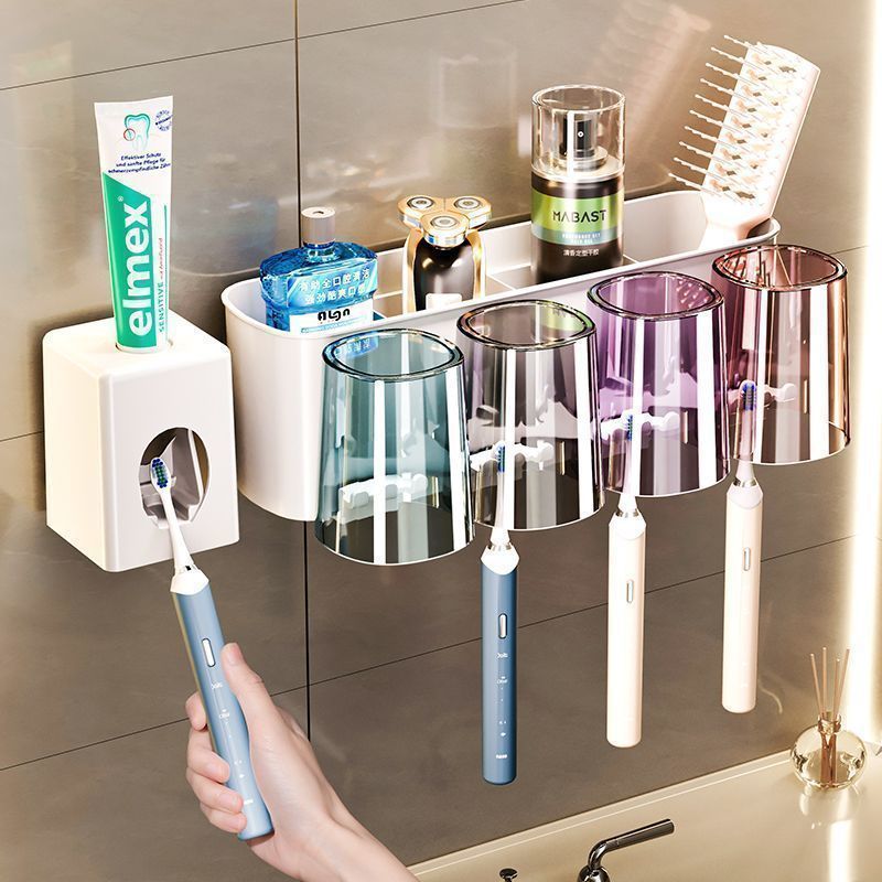 Wall-Mounted Toothbrush Rack with Gargle Cup