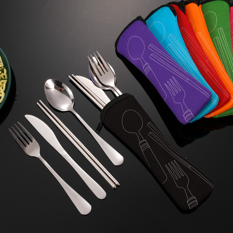 4-Piece Stainless Steel Tableware Set – Portable Outdoor Kit