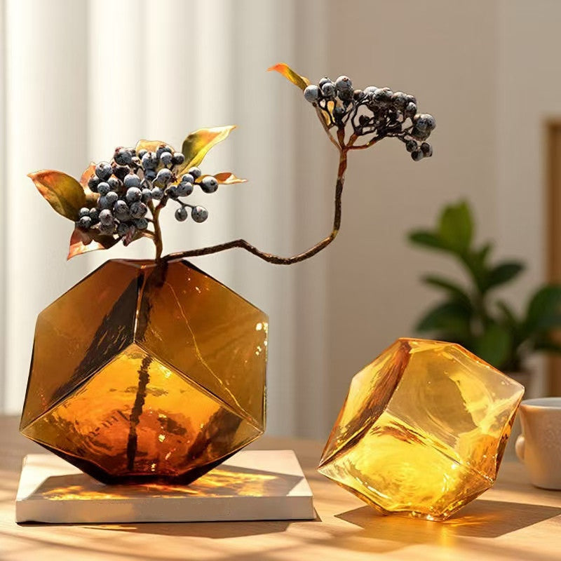 Concave Magic Square Hydroponic Glass Vase – Geometric Stained Decorative Vase for Flower Arrangements & Home Soft Decoration