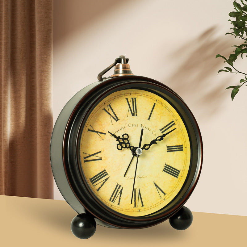 Retro Metal Alarm Clock Silent Bedside Student Creative