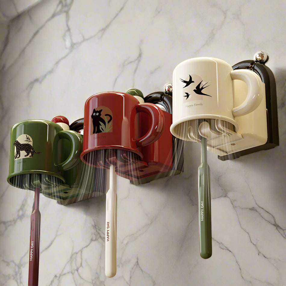 Suction Cup Toothbrush & Mouthwash Cup Rack