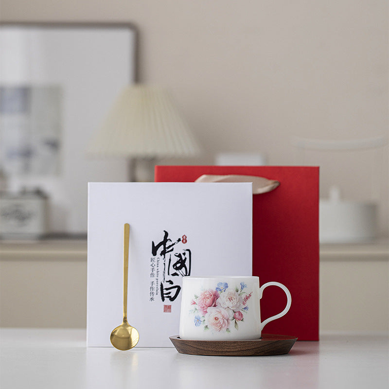Dehua White Ice Jade Porcelain Coffee Cup & Saucer Set