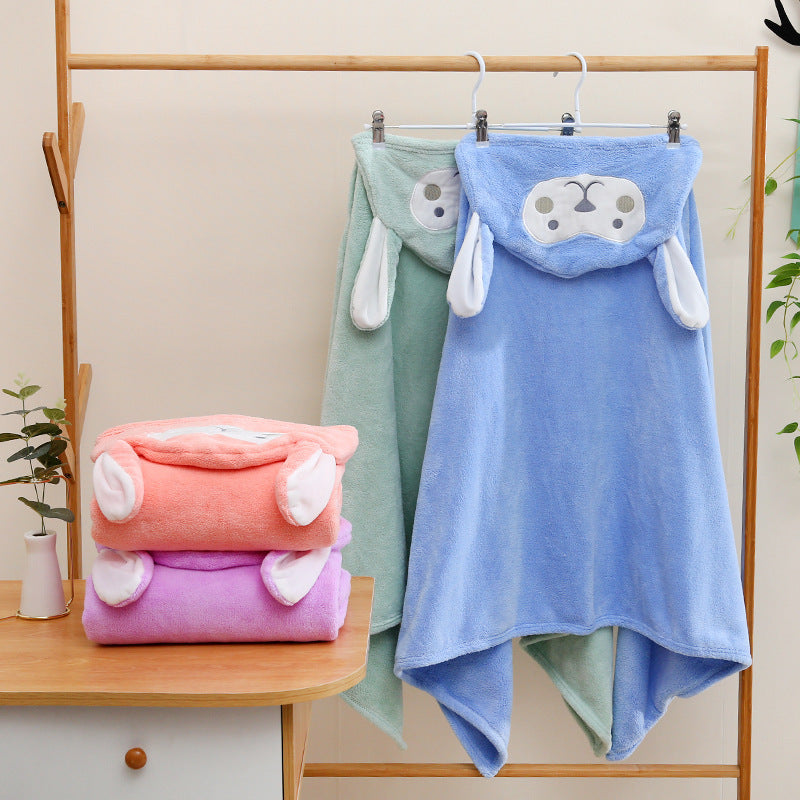 Baby Hooded Bath Towel – Absorbent Cotton Coral Fleece Robe - 2 PC