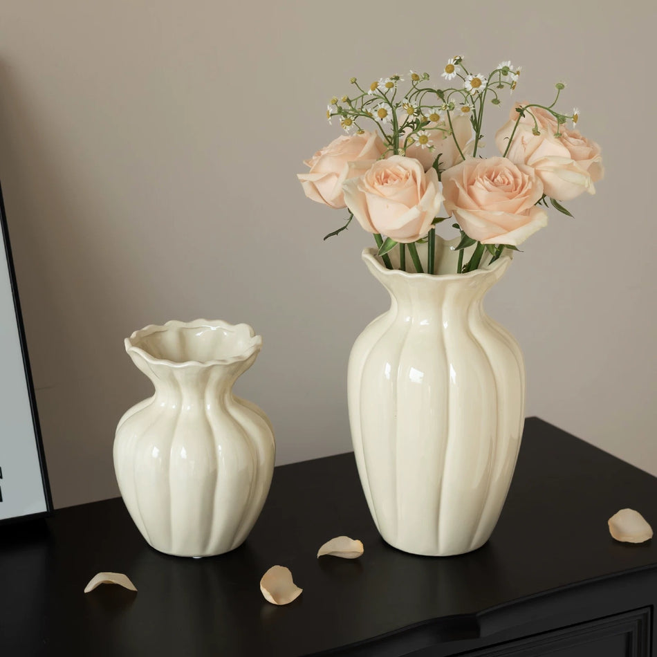Retro White Ceramic Vase for French-American Decor