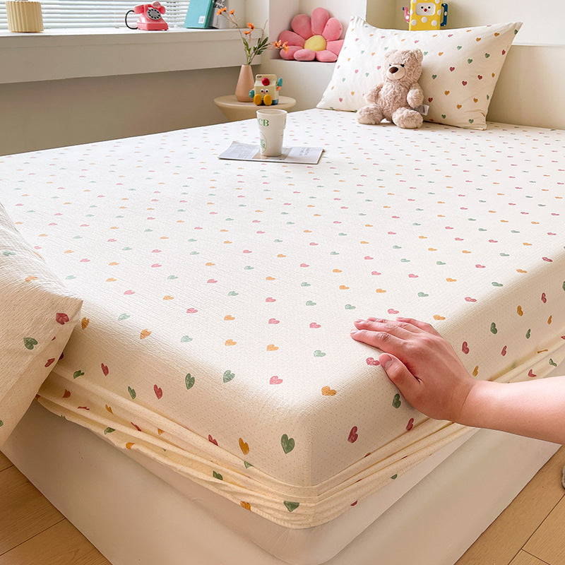 Class A Double-Layer Yarn Floral Fitted Bed Sheet Set