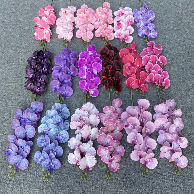 3D Phalaenopsis Artificial Orchid Set (9pcs) – Film-Touch Faux Flowers for Wedding, Home & Room Decoration