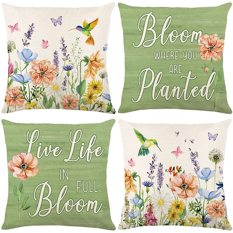 2025 Spring Flower & Bird Printed Pillow Cover – Modern
