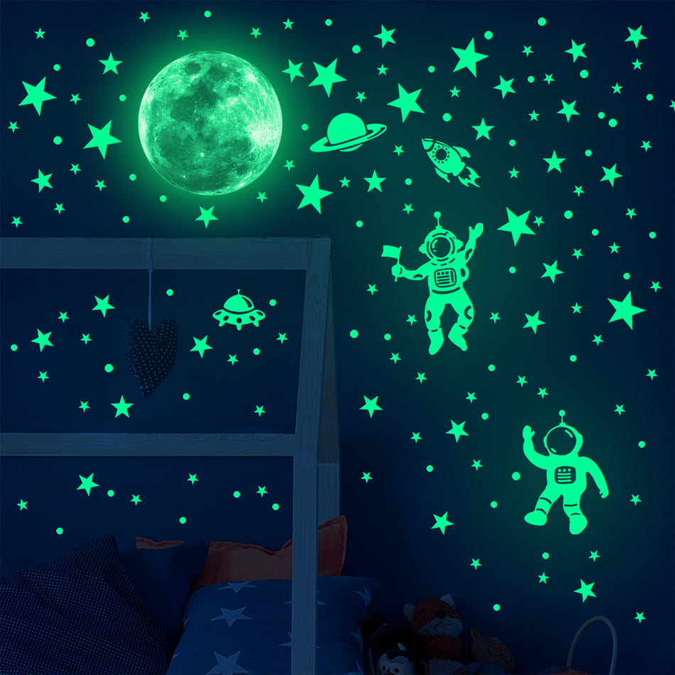 1m Glow Astronaut & Planet Wall Stickers – Space Decor
