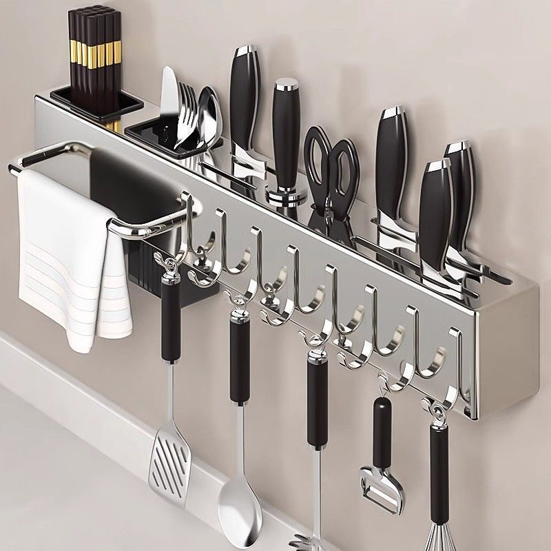 Wall-Mounted Stainless Steel Knife & Chopstick Rack