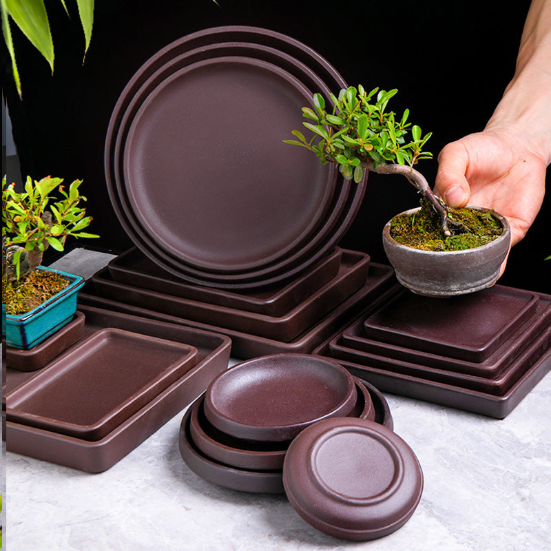 Ceramic Bonsai Tray – Purple Sand Pot Base with Water Tray (10 pc)