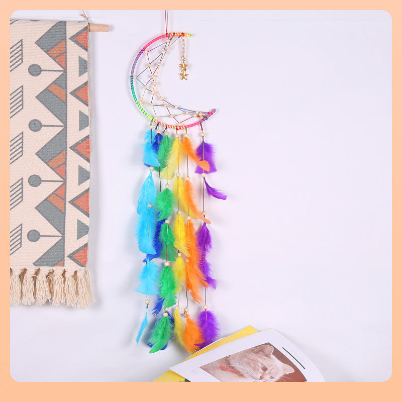 Colorful Crescent Moon & Star Dream Catcher – Kids Room