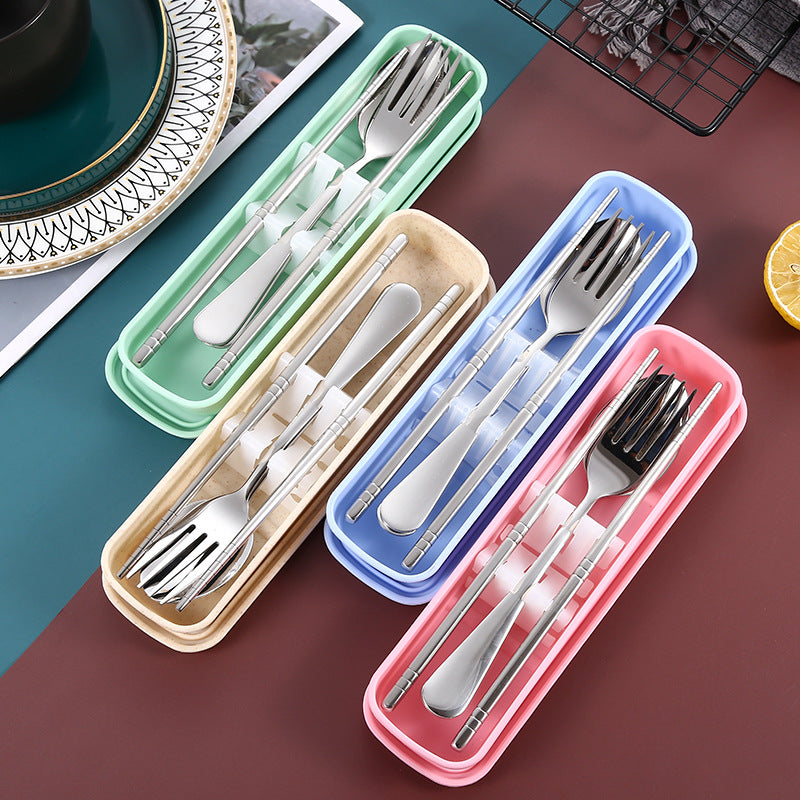304 Steel Spoon Fork Chopsticks Set – Portable & Gift Ready