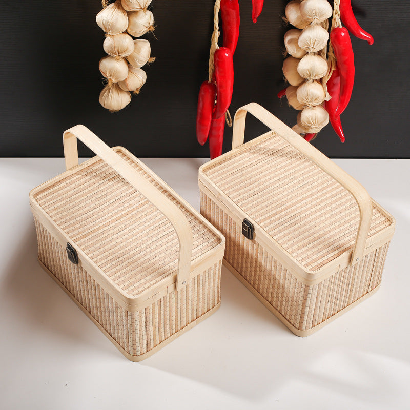 Covered Bamboo Gift Basket with Square Shape