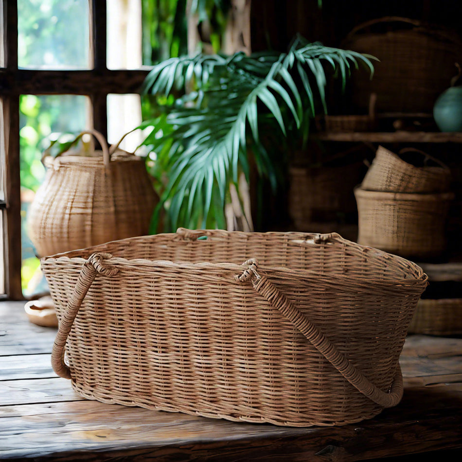Woven Rattan Hand Basket for Flowers and Vegetables