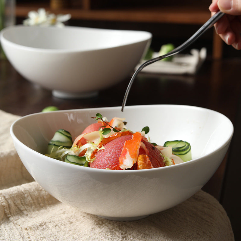 Yuanbao White Ceramic Bowl for Noodles, Fruit & Dessert