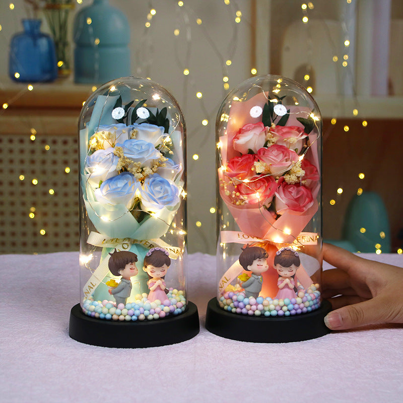 Simulated Rose Eternal Flower Glass-Covered Gift Bouquet