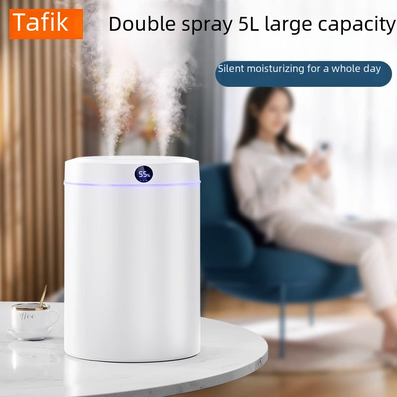 5L Double Spray Humidifier – USB, LED Display, Night Light