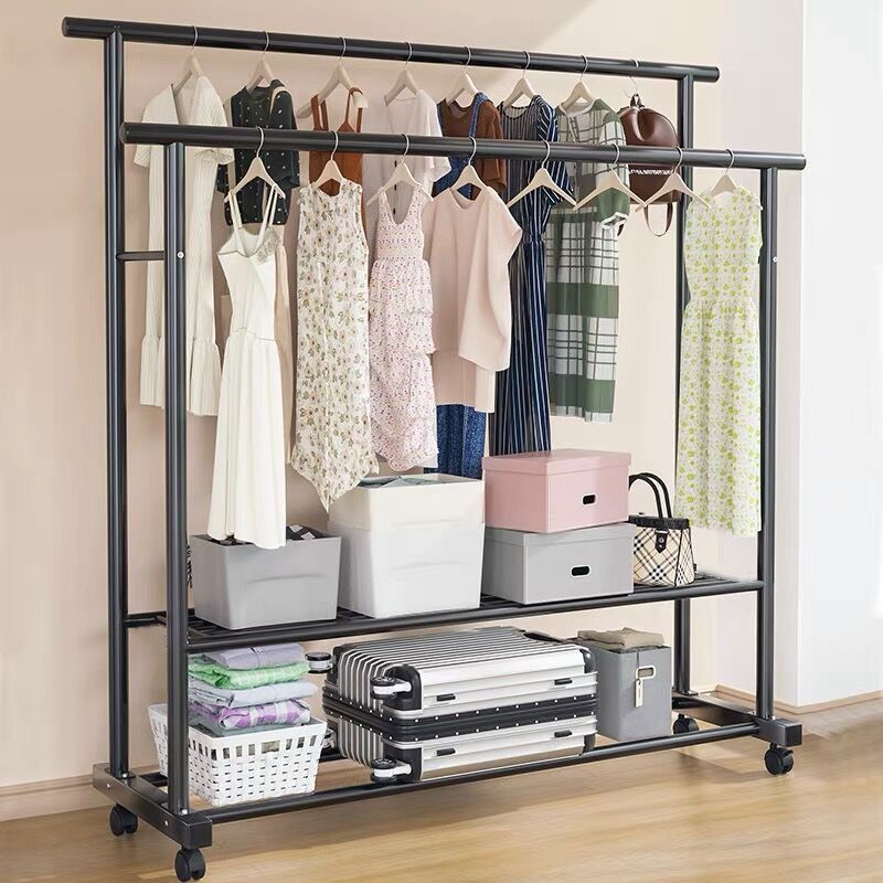 Double-Row Mobile Floor Clothes Hanger for Home