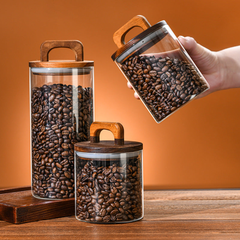 Retro Glass Coffee Jar with Handle Lid