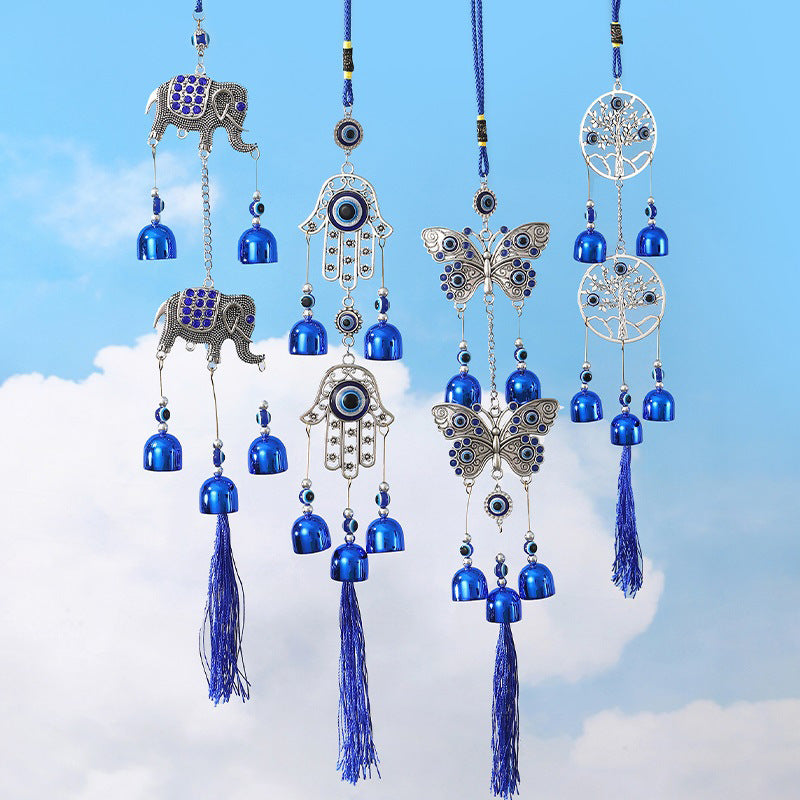 Antique Tassel Metal Bell with Evil Eye Pendant