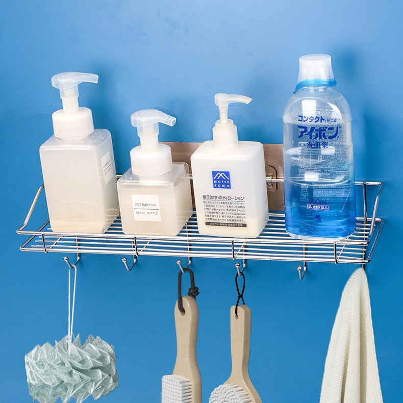 Bathroom Storage Rack Stainless Steel Punch-Free Kitchen Corner Bathroom Organizer Cosmetics Storage Rack Removable and Washable