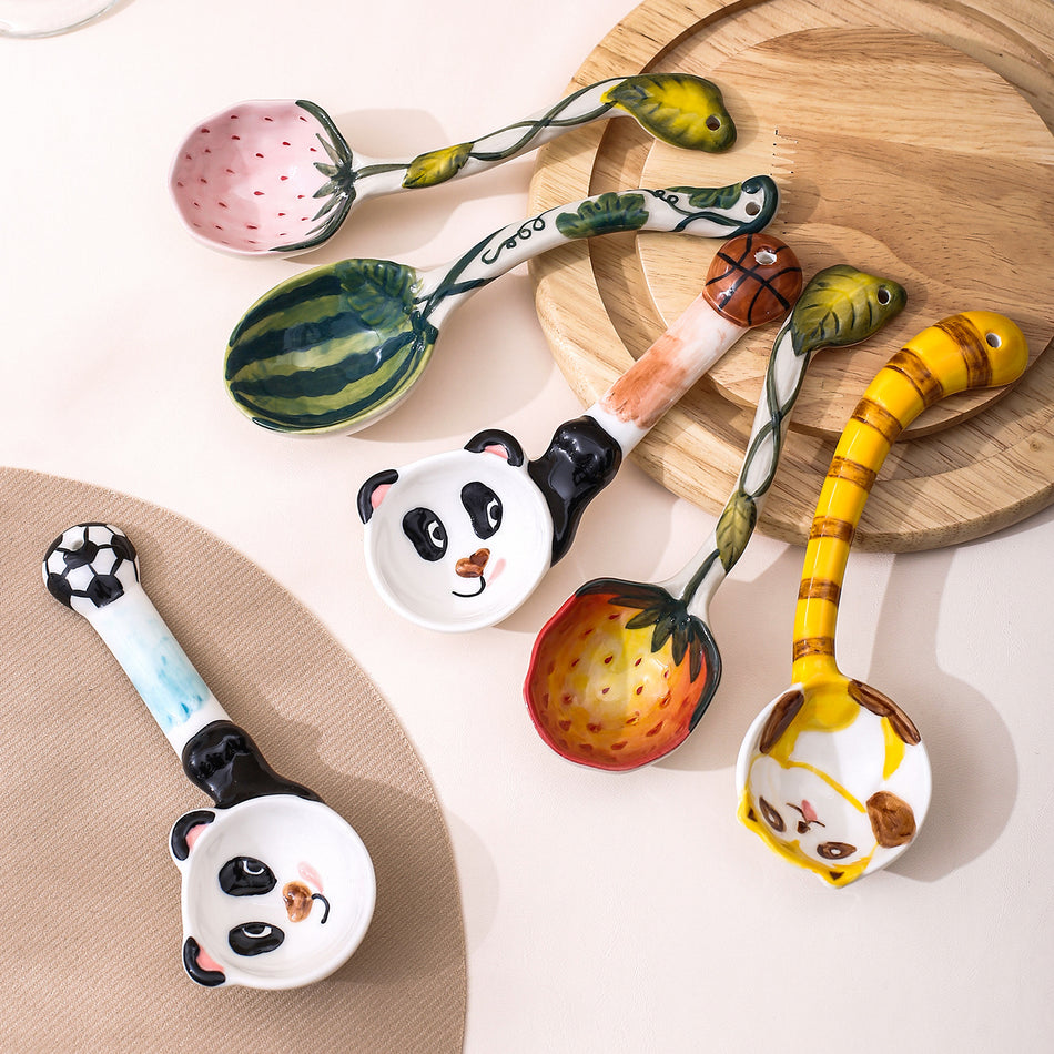 Cartoon Long Handle Ceramic Spoon Cute Creative Dessert