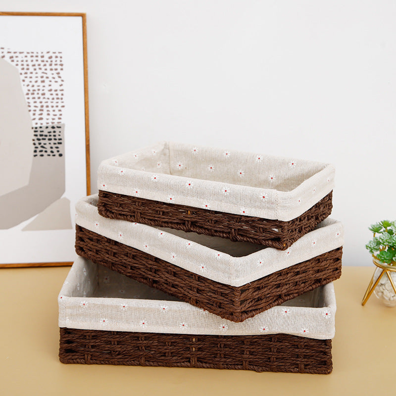 Woven Desktop Storage Basket – Rattan & Paper Rope