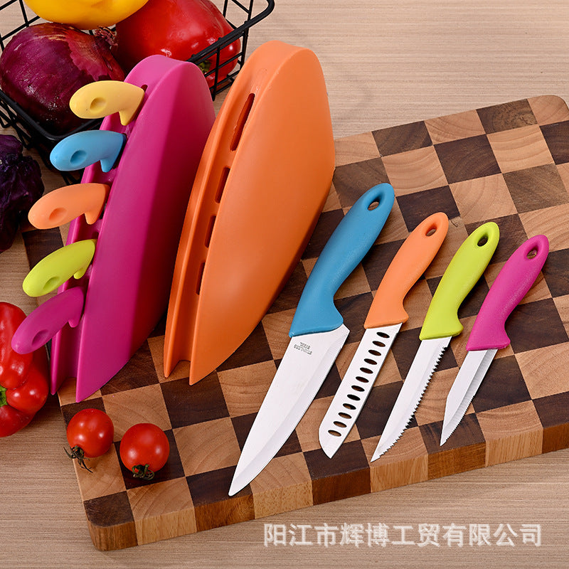 Colorful 5-Piece Kitchen Knife Set with Holder – Stainless
