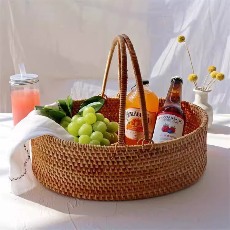 Vietnamese Rattan Portable Basket for Fruits and Picnic