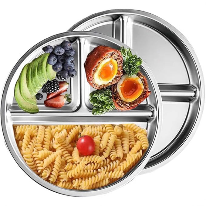 Stainless Steel 3-Compartment Dinner Plate for Kids & Fitness