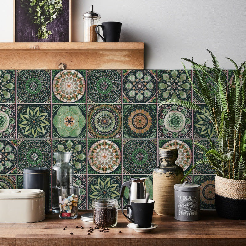 24pcs Mandala Tile Stickers Waterproof PVC Wall Décor
